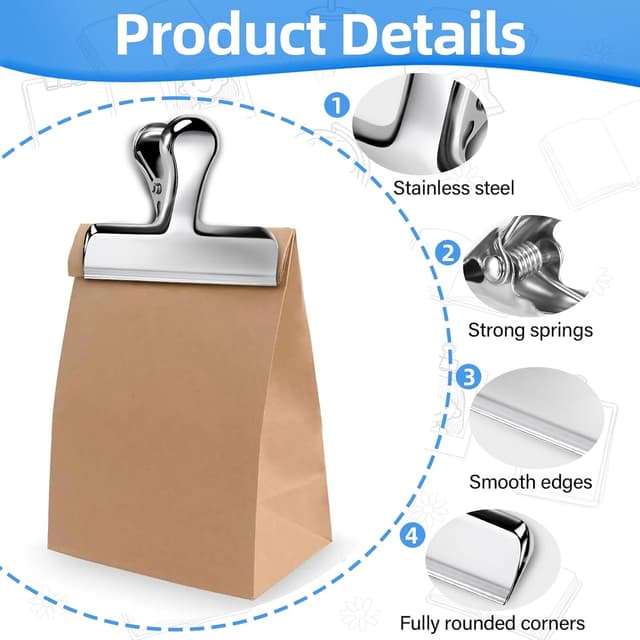 Detalle de Lociban set da 12 mollette chiudi sacchetti in acciaio inox da 77 mm (argento)