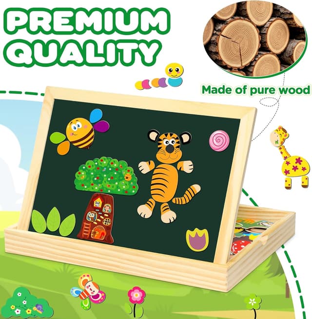 Thumbnail 6 de Jojoin 130 pezzi puzzle in legno magnetico doppio lato Montessori (frutta/animali) 2025