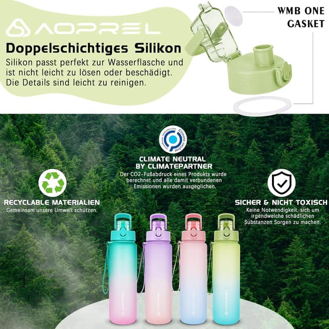 Detalle de AOPREL Sport-Trinkflasche 1 l aus Tritan (BPA-frei) mit Filter und Bürste