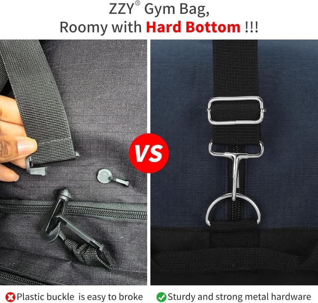 Detalle 2 de ZZY Sac de sport homme 55L avec fond rigide détachable – Sac de voyage weekend, gym, camping et randonnée, bleu marine