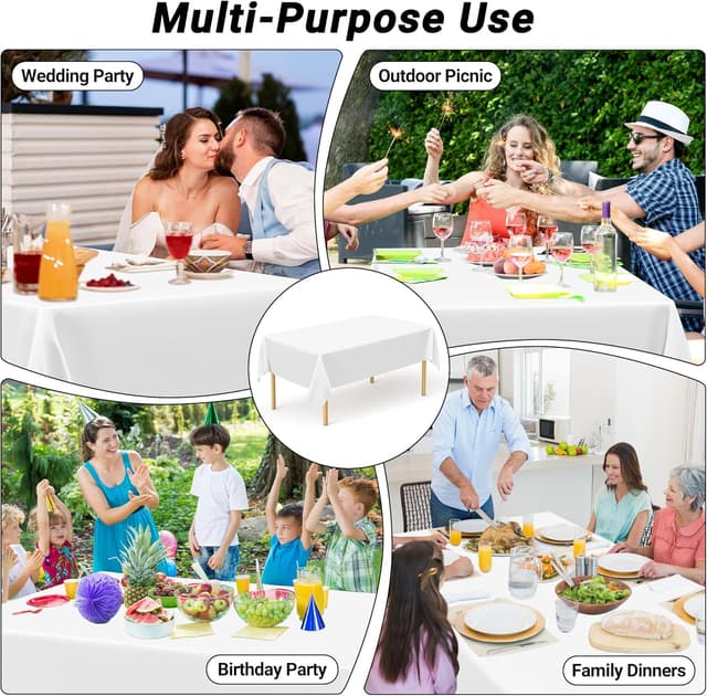 Thumbnail 5 de 4 Packs White Plastic Tablecloth 54 x 108
