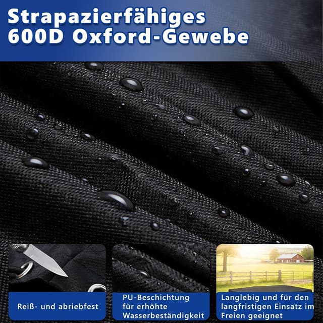 Detalle de Premium Anhängerplane 207,5 x 114 cm (Rand 10 cm) aus 600D Oxford, schwarz – flache Abdeckplane für PKW-Anhänger