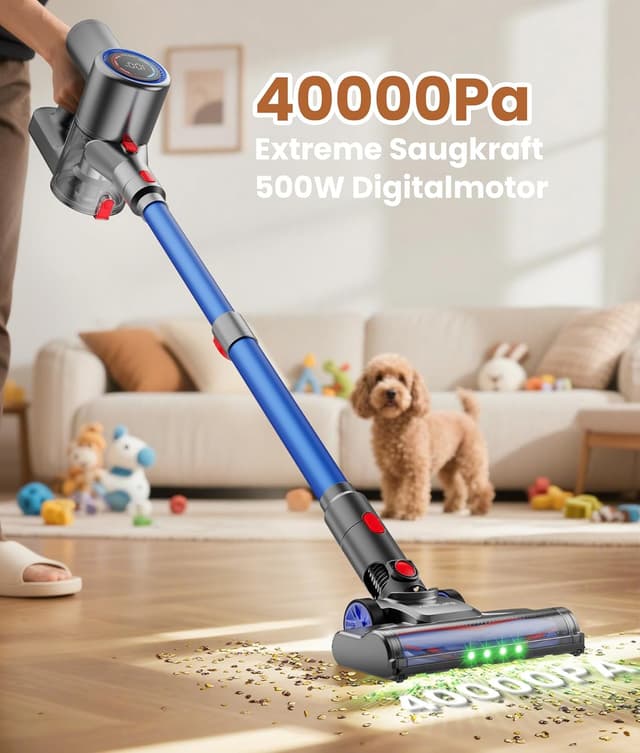 Detalle de VersLife Z8 Akku-Staubsauger kabellos (40 kPa, bis 45 Min) mit GreenLight-LED-Display