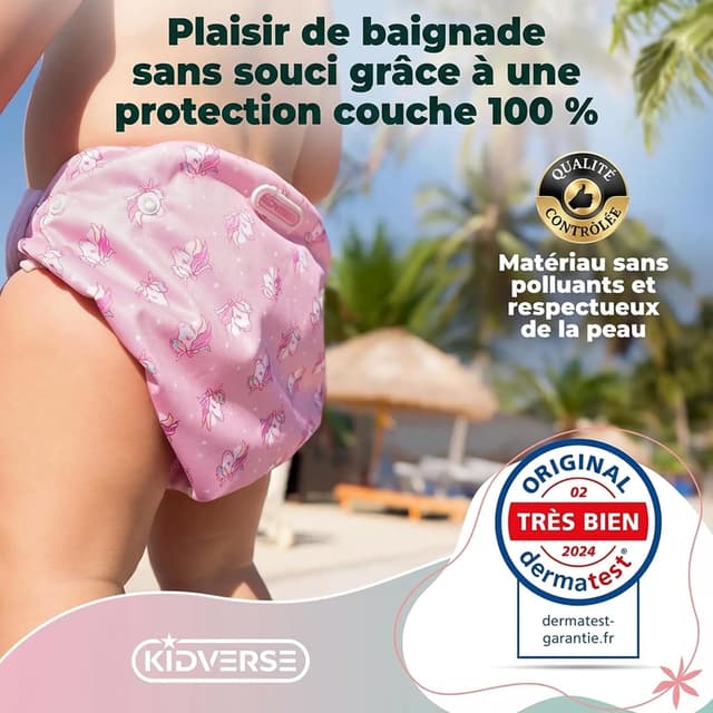 Detalle 2 de KIDVERSE 2er-Set Schwimmwindel Baby (0–3 Jahre) – wiederverwendbare Badehose mit Größenverstellung, Tragetasche & Wäschenetz