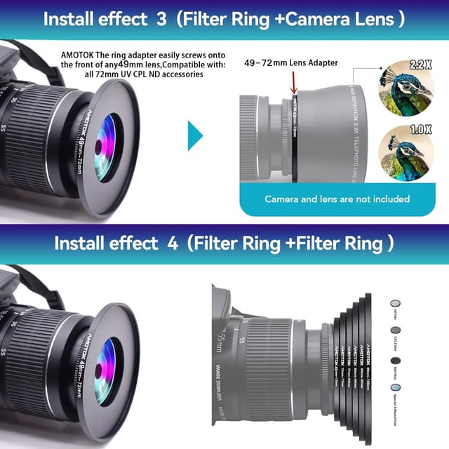 Thumbnail 6 de 49mm to 72mm Camera Lens Adapter Ring for Filters and Accessories (Step-Up)