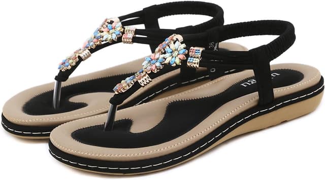 Detalle de FOGOIN Women’s Flip Flops Leather Toe Post Sandals with Elastic T-Strap & Non-Slip Rubber Outsole