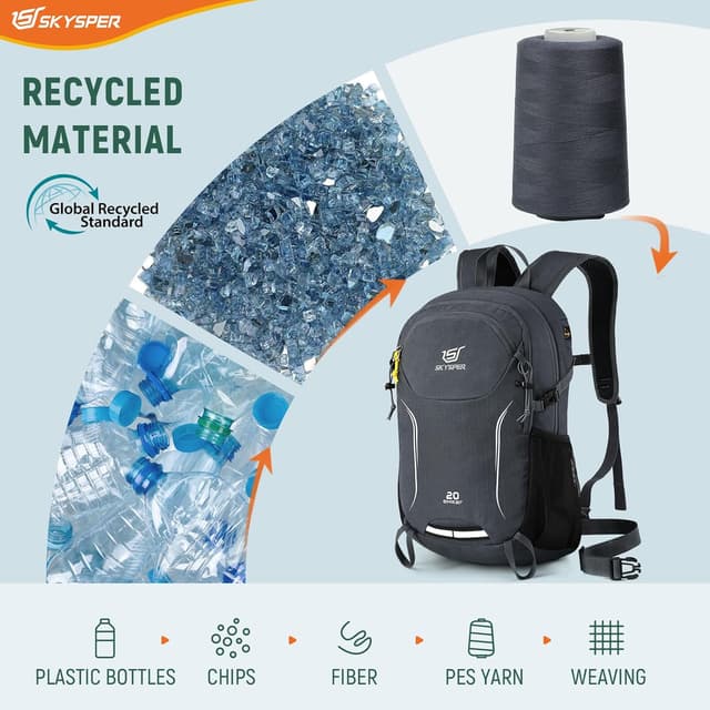 Detalle de SKYSPER Recycled 20L Hiking Backpack – Lightweight daypack for trekking, camping and travel