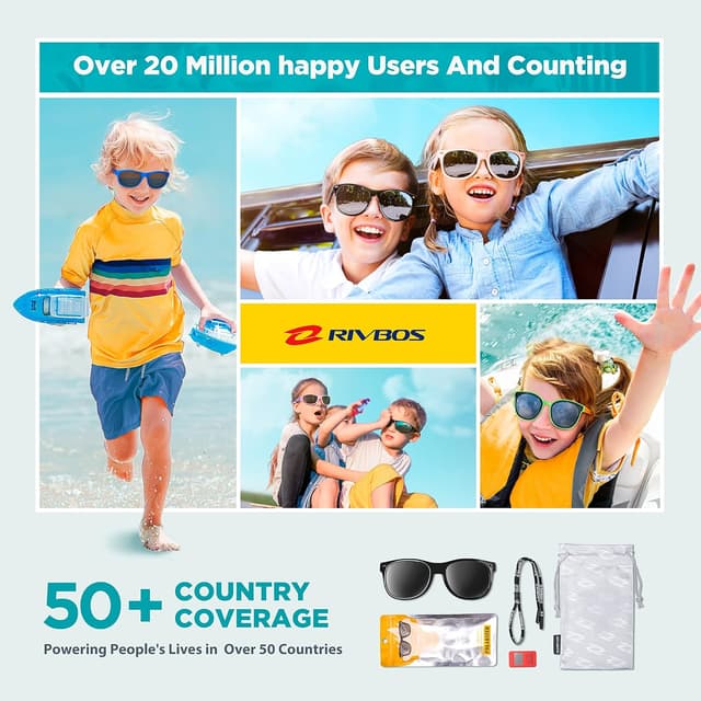 Detalle de RIVBOS Kids Sunglasses RBK004-2: Polarised UV protection with a secure strap