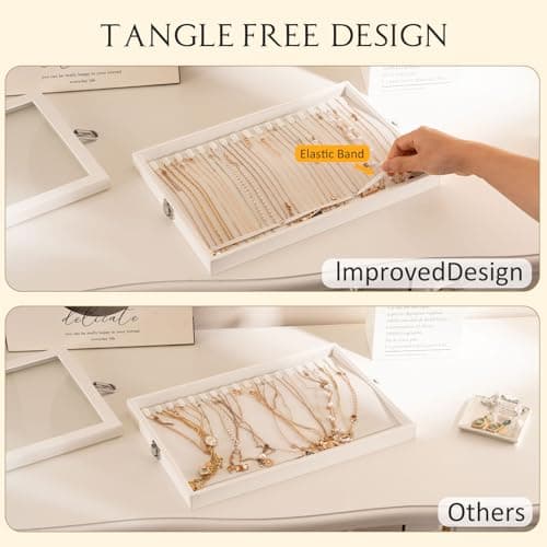 Detalle de Lolalet bandeja organizadora para collares con tapa (18 ganchos) para cajón o tocador