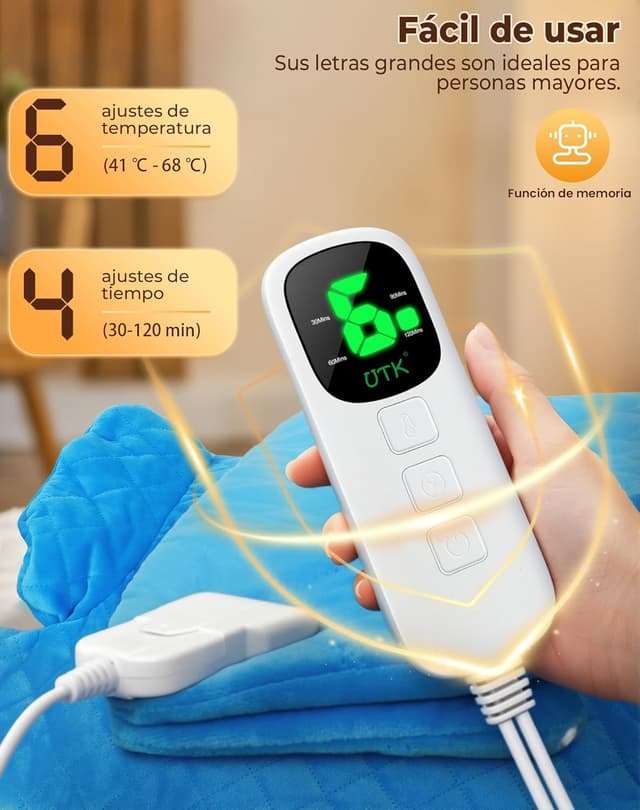 Detalle de UTK Coussin Chauffant Cervicales : chaleur jusqu’à 70°C pour cou et épaules (6 niveaux, minuteur)