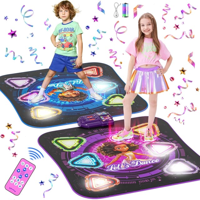Detalle de Surelect 2025 Rechargeable Light-Up Dance Mat (2-Player Face-to-Face, Bluetooth, 12 Buttons)