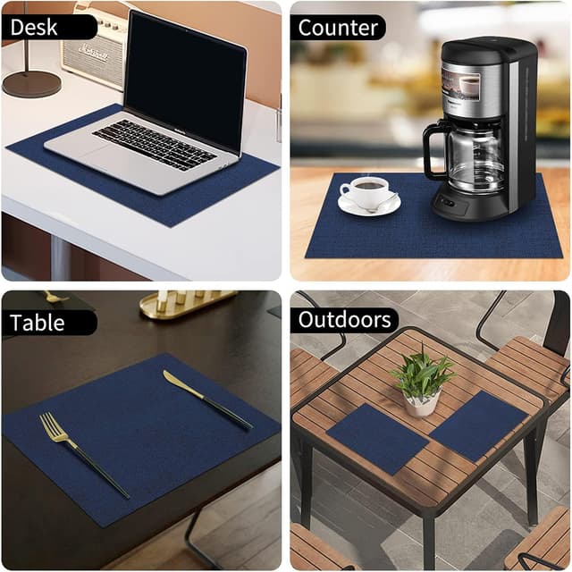 Detalle 2 de homing Faux Leather Heat Resistant Placemats (6-Pack) – Waterproof, Wipeable Dining Mats in Dark Navy Blue