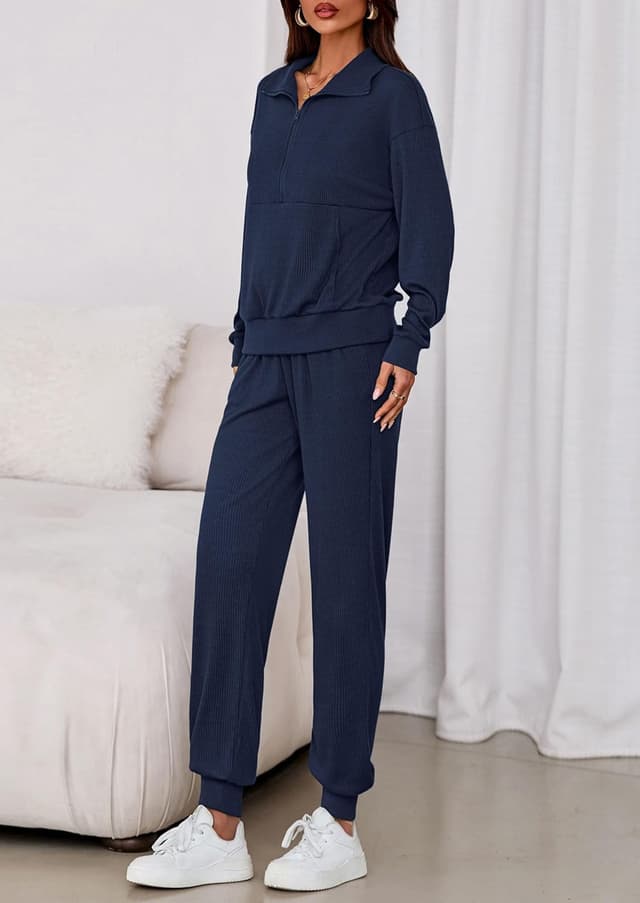 Detalle de PRETTYGARDEN Women’s Fall 2-Piece Lounge Set (Half-Zip Sweatshirt & Jogger Pants)