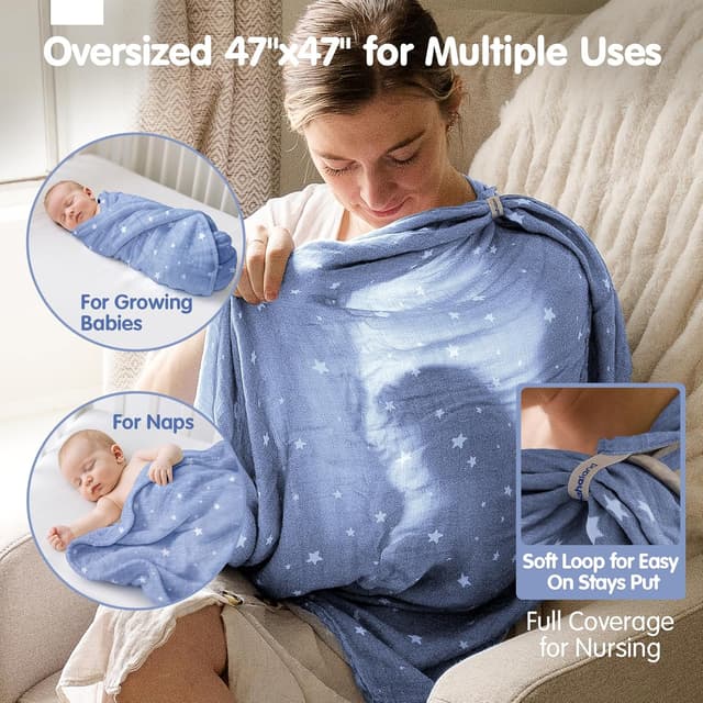 Detalle de hahaland Mussole Neonato in cotone e bambù naturale set da 3 pezzi (120x120 cm + 2×100x95 cm)