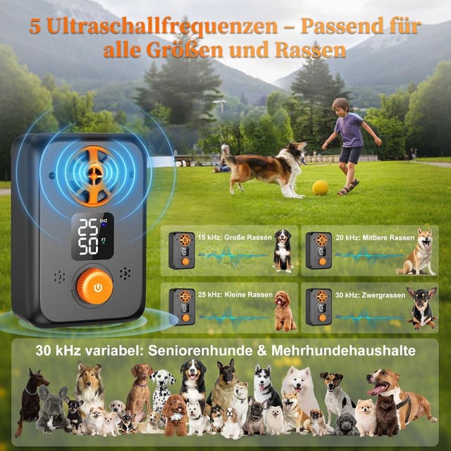 Detalle de kacylzom Ultraschall-„Antibell“ für Hunde mit 5 Frequenzstufen, 3 Reichweitenmodi und Akku