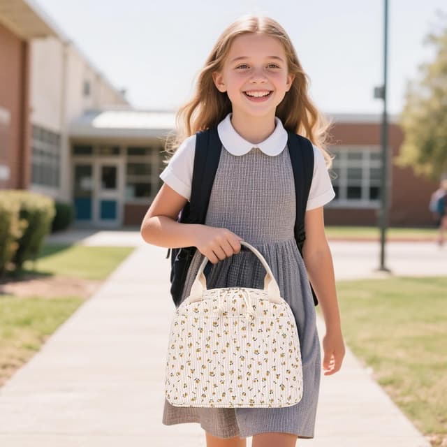 Detalle de LEDAOU isolierte Lunch-Box für Frauen aus Cord (wiederverwendbare Lunch-Tasche) – auslaufsicherer Thermo-Kühler