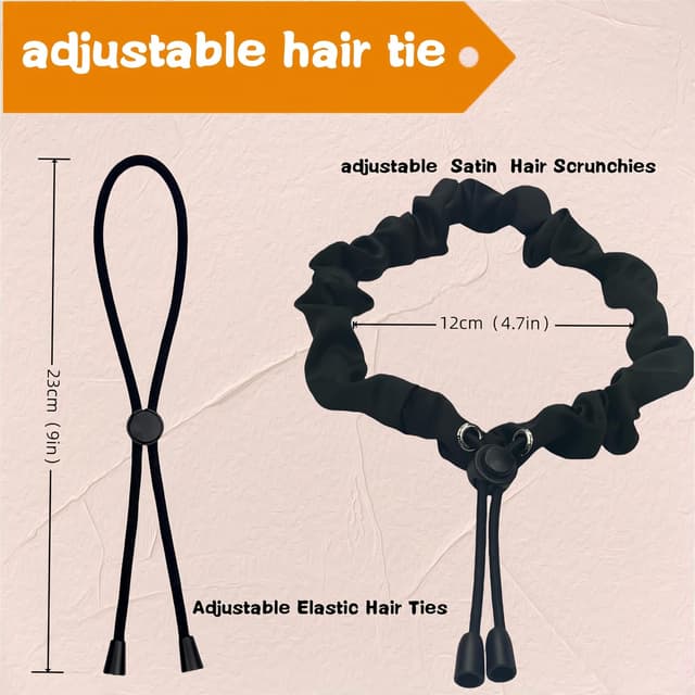 Detalle 2 de 6 Pack Black Adjustable Afro Puff Hair Ties with Satin Elastic Bands (Deep Black)