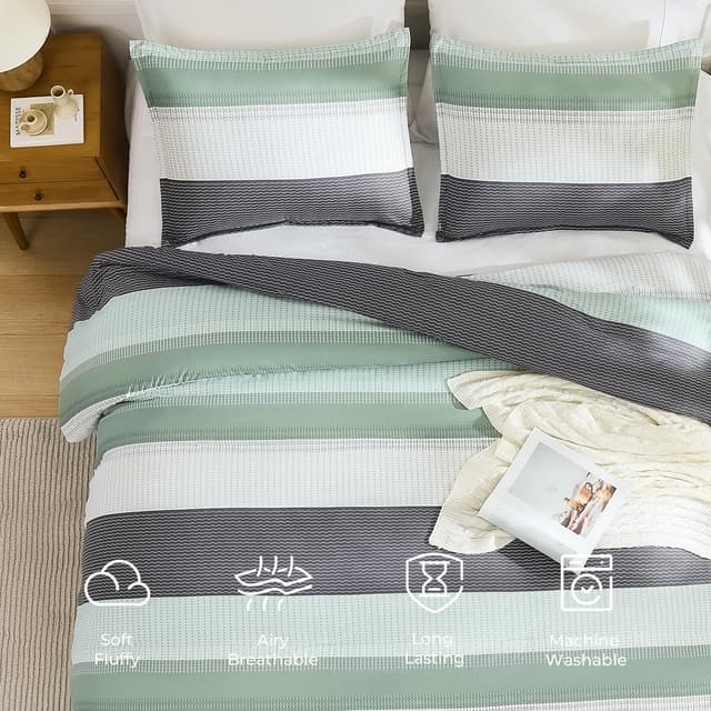 Detalle de Litanika King Size Comforter Set (Sage Green) – 3-Piece Lightweight Quilt Bedding, Down Alternative