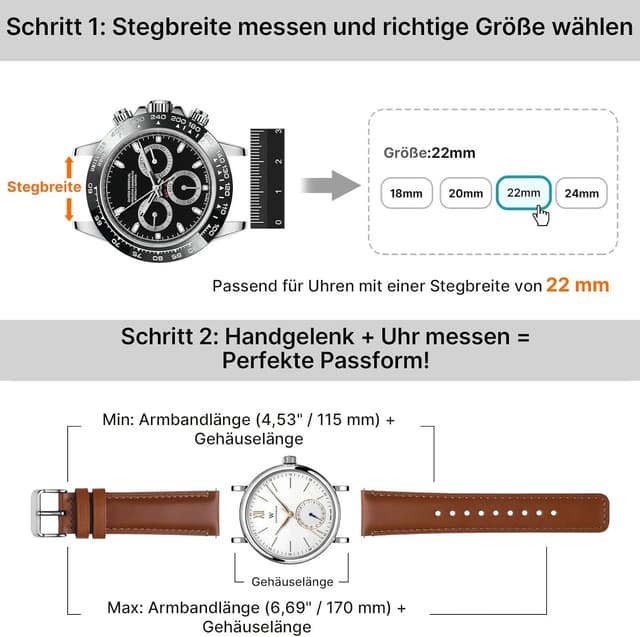 Detalle de Fullmosa 22-mm Echtleder Uhrenarmbänder im 2er-Set mit Quick-Release (Schnellwechsel) und Edelstahlverschluss