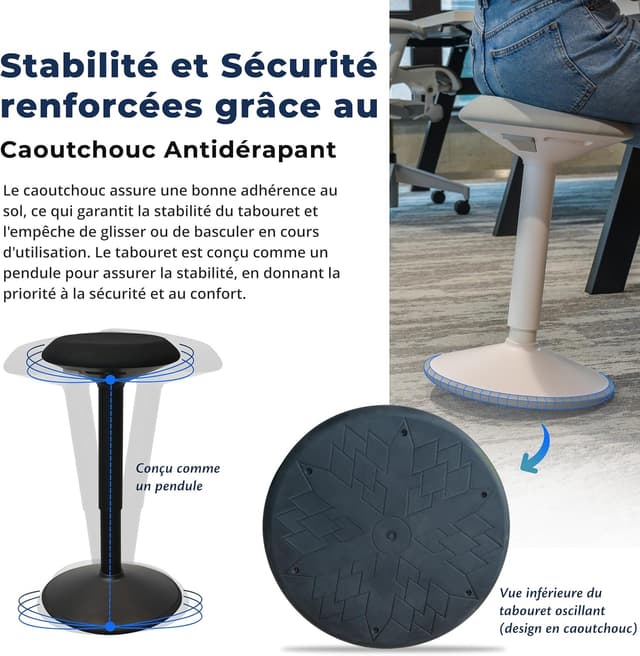 Detalle 1 de Backerz Tabouret ergonomique à bascule 40-60 cm