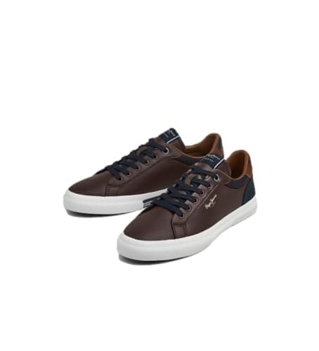 Detalle de Pepe Jeans Kenton Court marrón: zapatillas de piel con interior en cuero
