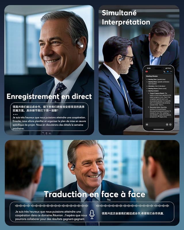 Detalle de Paekole Écouteurs de traduction vocale 3 en 1 Bluetooth 6.1 (198 langues) autonomie jusqu’à 80 h