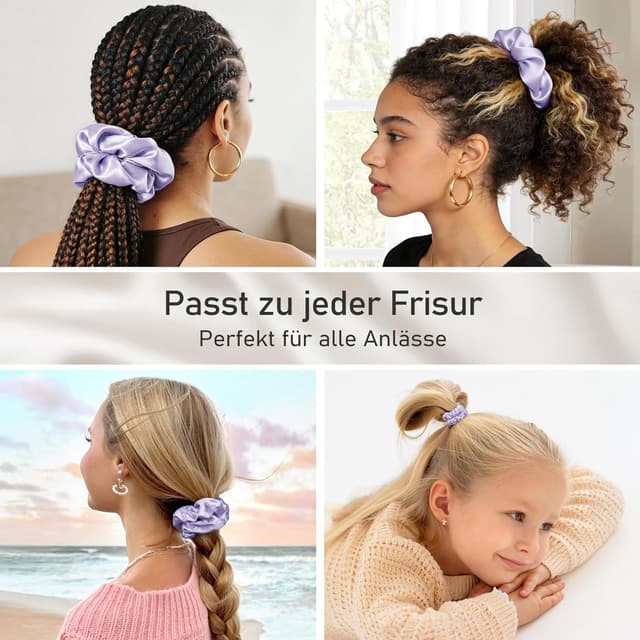 Detalle de LitBear Seiden Scrunchies 3er Set – Haargummis aus 100% Maulbeerseide in 3 Größen