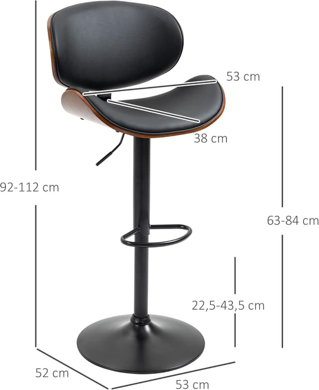 Detalle de HOMCOM Lot de 2 tabourets de Bar Chaise de Cuisine noir