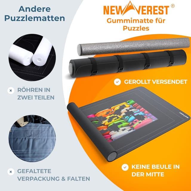 Detalle de Newverest Puzzlematte zum Aufrollen 139,7 x 90,2 cm – bis zu 3.000 Teile, rutschfeste Unterseite & Sortierschalen