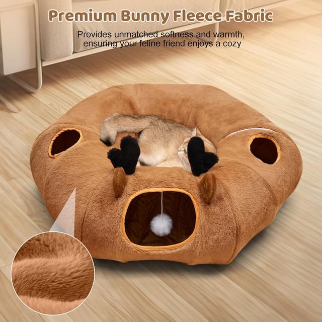 Detalle de Odoland Cat Tunnel Bed (Foldable Donut Tunnel) with Ball & 4 Peek Holes