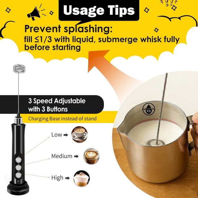 Detalle 2 de Rechargeable Milk Frother with 3 Speeds ⚡