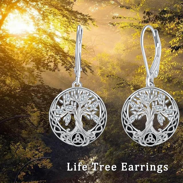 Detalle de Micory Damen hängende Ohrringe aus 925 Sterling Silber mit Lebensbaum-Design (32 × 15 mm)