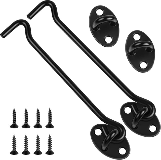 Detalle de Jeboler 2 Pack Hook and Eye Latch 6 Inch Black Cabin Door Hooks (Stainless Steel)