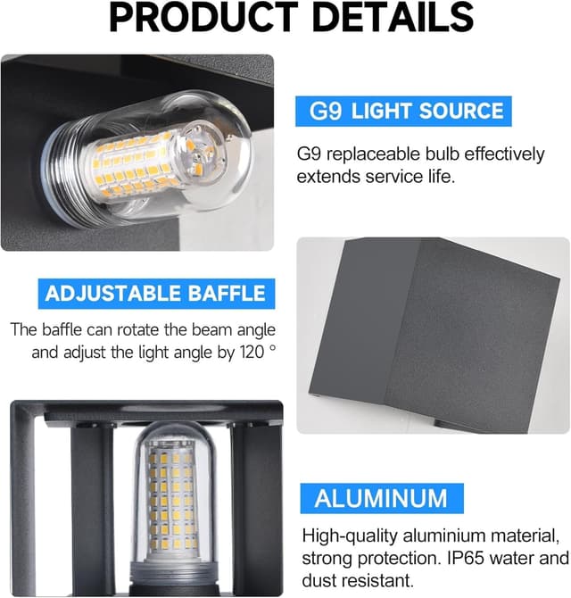 Detalle 2 de Wisdom Line kit 4 applique LED da esterno/interno 9W 4000K G9 antracite IP65