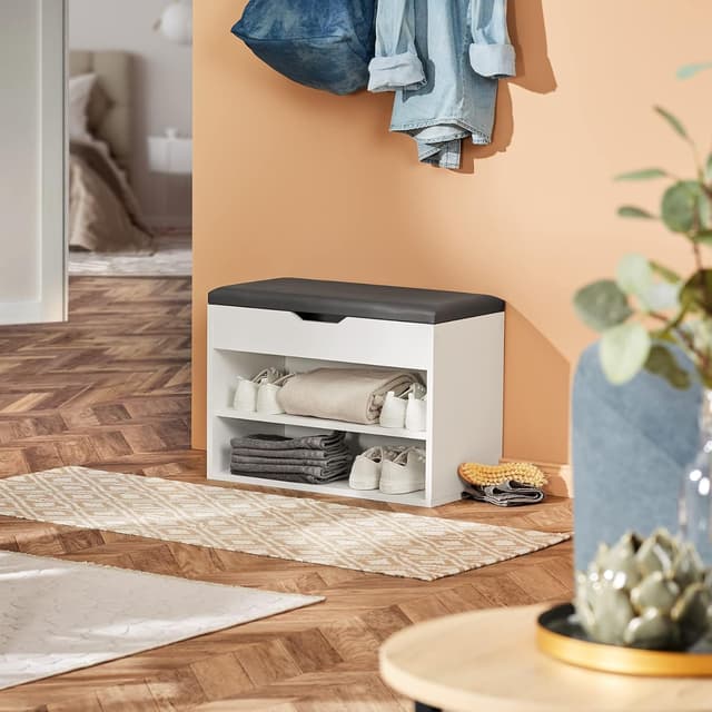 Detalle 2 de tectake Zapatero madera con cojín extraíble 10 pares