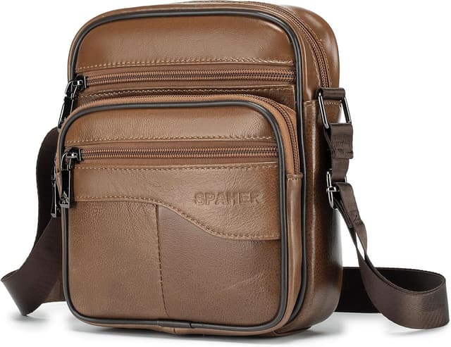 Detalle de SPAHER sacoche homme cuir véritable avec bandoulière réglable (petit sac porté épaule / porté travers)