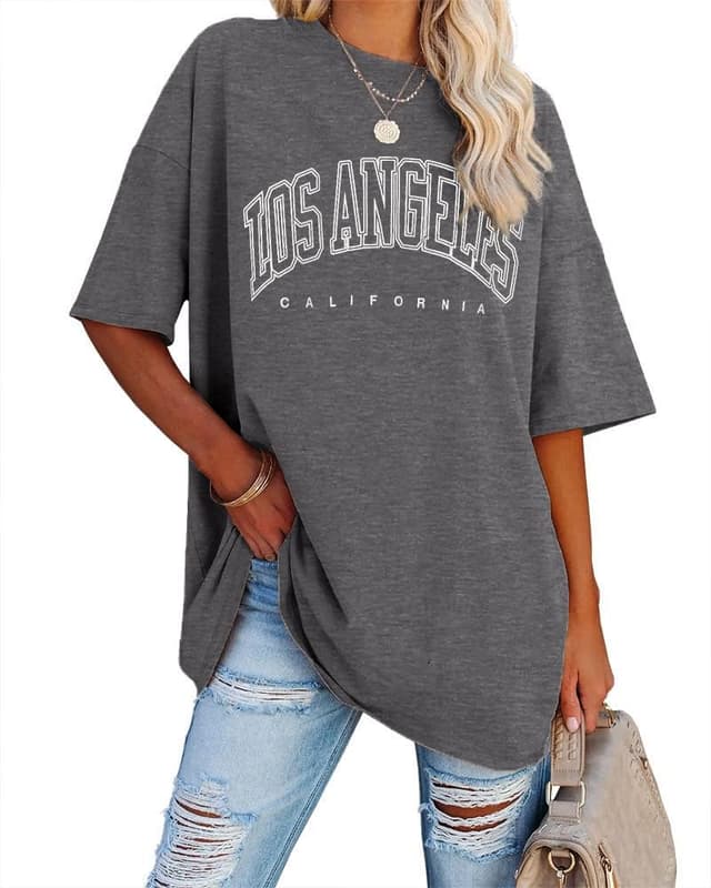 Detalle 2 de Ebifin Women’s Oversize Vintage Los Angeles Crew Neck T-Shirt (Los Angeles print)