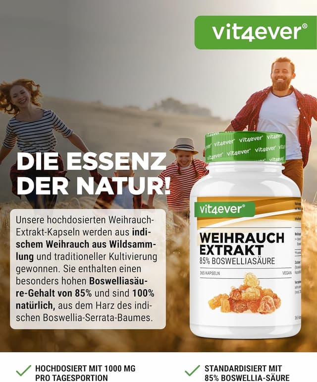 Detalle 2 de Vit4ever Weihrauch-Extrakt 365 Kapseln (Premium, 85% Boswellia-Säure) – vegan, laborgeprüft