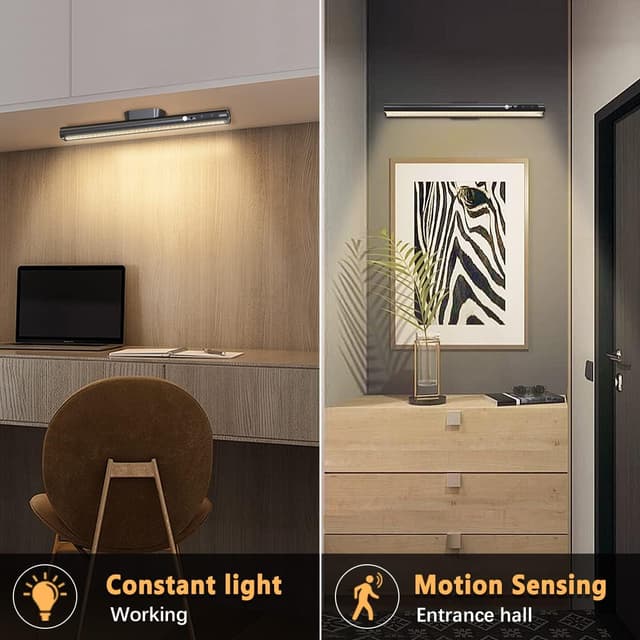 Detalle 2 de Bravzurg Akku-Lichtleiste mit Bewegungsmelder, dimmbar & Fernbedienung (magnetisch) für Küche, Schrank & Spiegel