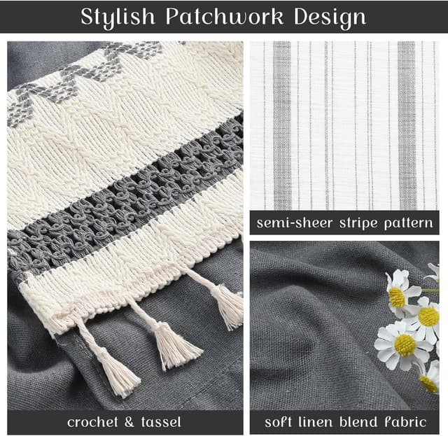 Thumbnail 2 de FRAMICS Linen Curtains 63 Inch Grey Striped Drapes 🪟