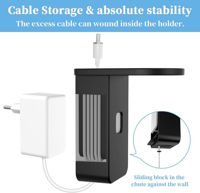 Detalle de Cozycase Steckerhalterung für Dot, Pop und Google Nest Mini – platzsparende Wand-/Wall-Ständer-Lösung mit Kabelmanagement (Schwarz)