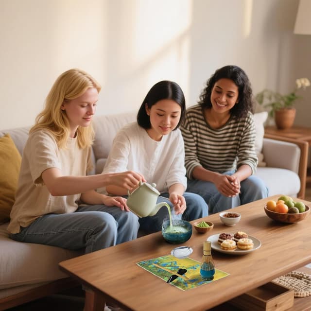 Detalle 2 de Qxeutm Matcha Set – 7-teiliges Premium Matcha Starter Set (blau) mit Schale, Besen, Sieb & Tuch