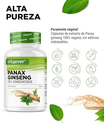 Detalle de Ginseng Rojo Panax 180 Cápsulas 💊 1800 mg Vegano