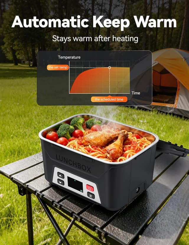 Detalle 2 de EAST OAK Heated Lunch Box for Men (Cordless Electric) — 5.5 Cups, Rechargeable Self-Heating with Memory Function