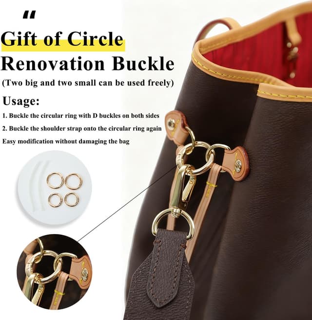 Detalle de DGAZ Vachetta Leather Shoulder Strap Replacement (65cm) for Neverfull bags with O-rings