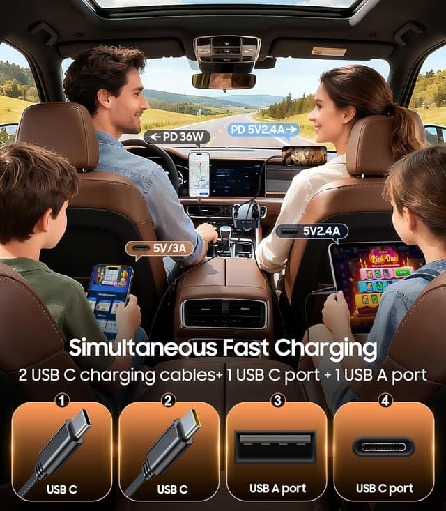 Thumbnail 6 de Temdan 69W Retractable Car Charger 4‑Port