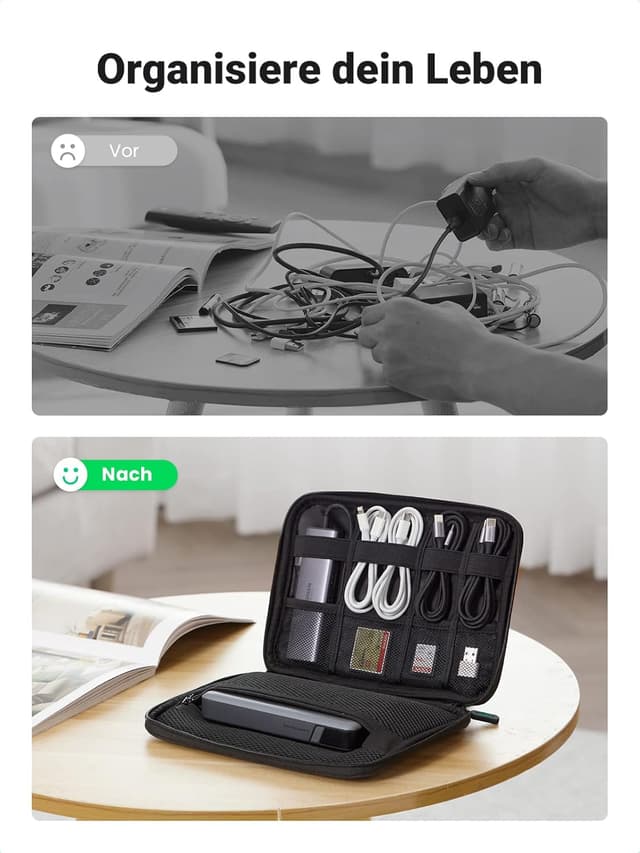Detalle de UGREEN Reise-Organizer Tasche für Kabel, Powerbank & Zubehör (Elektronik Case, Nylon/EVA)