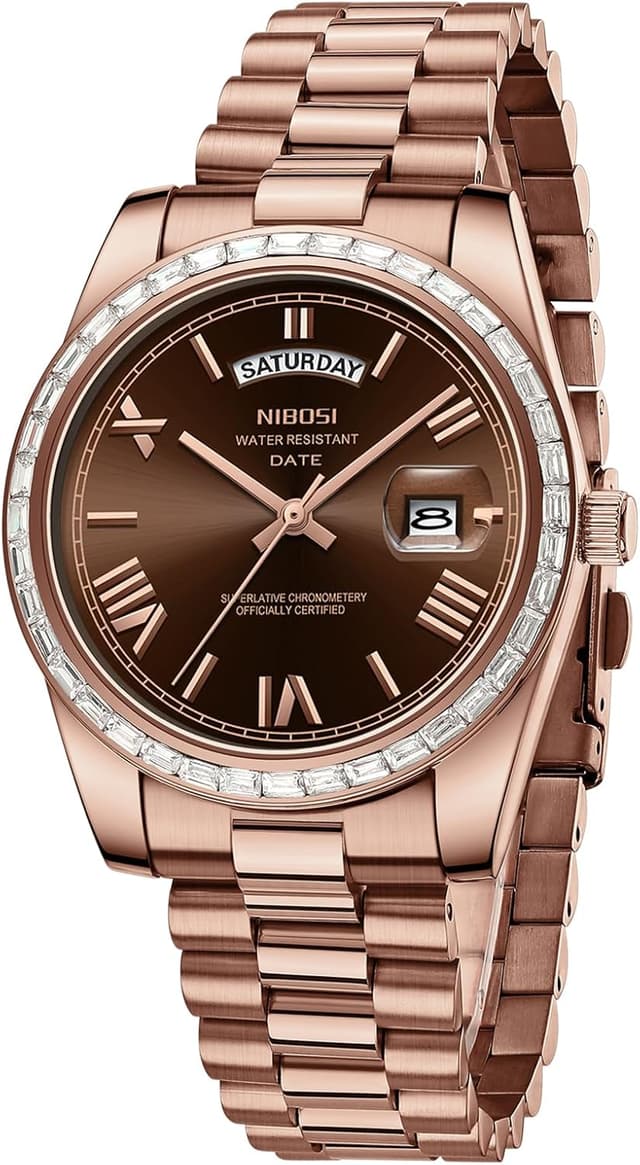 Thumbnail 6 de NIBOSI Orologio da uomo analogico al quarzo con lunetta tempestata di diamanti, impermeabile 3 ATM e datario