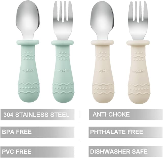 Detalle 2 de PandaEar 2er unterteilte Kinderteller mit Saugteller und 2 Babylöffeln & 2 Gabeln aus BPA-freiem Silikon