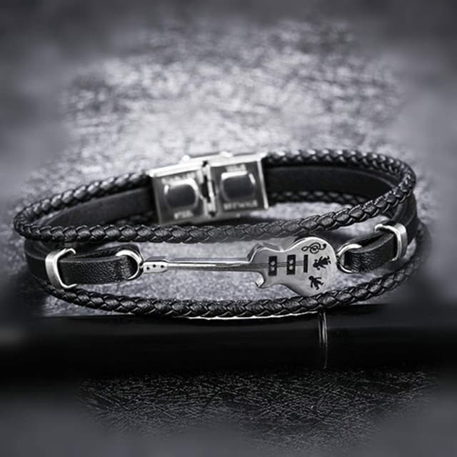 Detalle de ATEIELLI Bracciale chitarra uomo in pelle intrecciato multistrato con acciaio inox